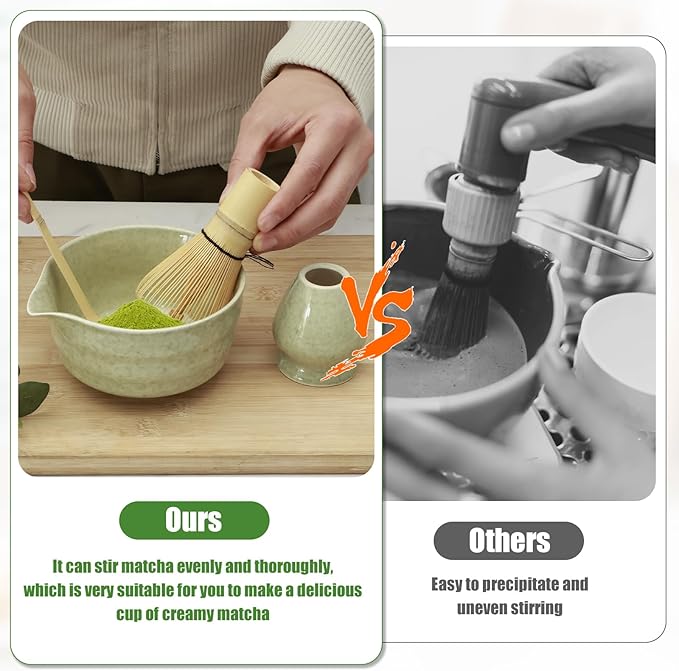 4PCS Matcha Whisk Set,Elegant Matcha Tea Set,Exquisite Matcha Kit with Ceramic Matcha Bowl,Matcha Whisk Holder,Bamboo Matcha Whisk and Bamboo Scoop Bamboo Tea Steeper Matcha Tools (Matcha Green)