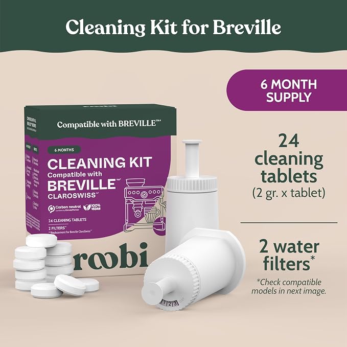 Roobi Espresso Cleaning Kit compatible with Breville ClaroSwiss Filters. Includes 24 Cleaning Tablets and 2 ClaroSwiss Water Filters. Carbon Neutral. 6 Month Supply. - Image 2