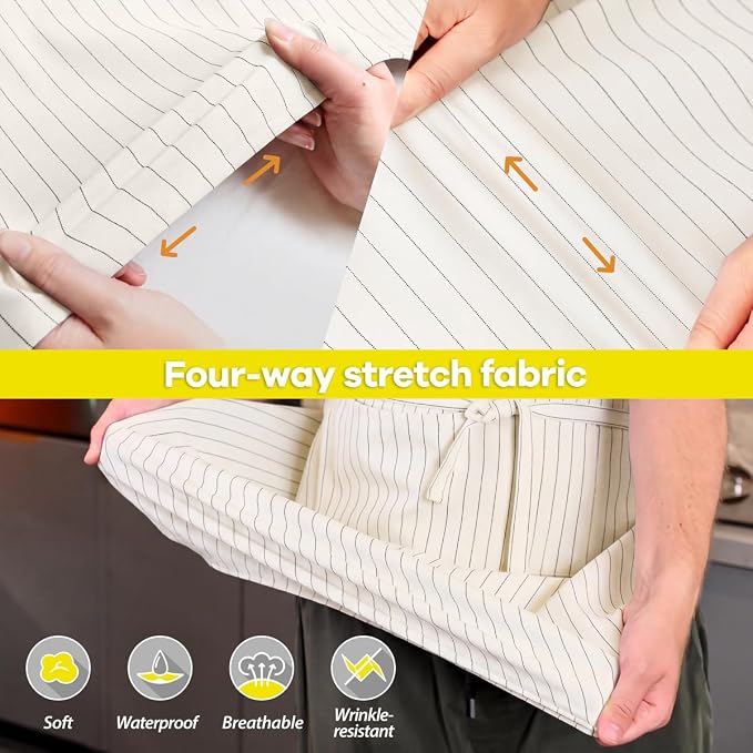 ROTANET Stripe Stretch Apron Chef Aprons for Men with 2 Pockets Waterproof | 34" x 28", Plus Size for Big and Tall, Striped, Pinstripe, Apron for Men Women, Extra Large, for Cooking, Kitchen - Image 4