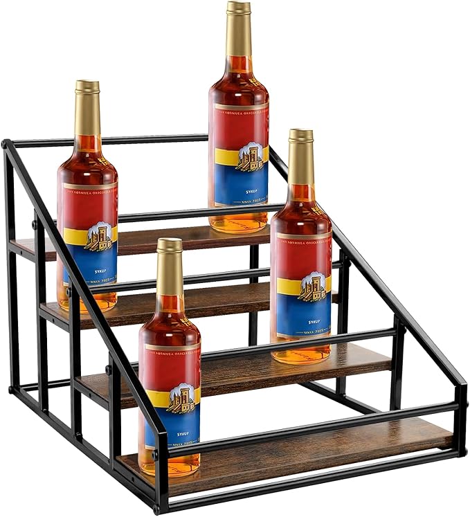 Coffee Syrup Organizer Rack, 4-Tier 16 Syrup Bottles Holder Stand for Freestanding Shelves for Coffee Bar Station,Kitchen, Syrup Wine Dressing Cocktail