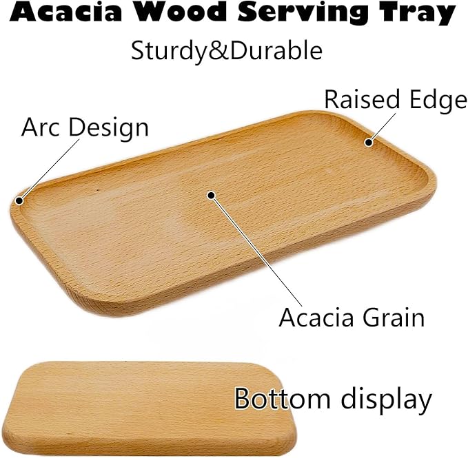 6 Pack Solid Wood Serving Platters and Trays of Natural Wood with Edge,Rectangular Avoid Sliding and Spilling Food (6pcs Wood*10x5 Inch)