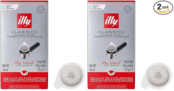 illy E.S.E. Coffee - Single-Serve Pods – Classico Medium Roast - Notes Of Chocolate & Caramel - For E.S.E Machines - Extraordinary Aroma & Body – 18 Count (Pack of 2)
