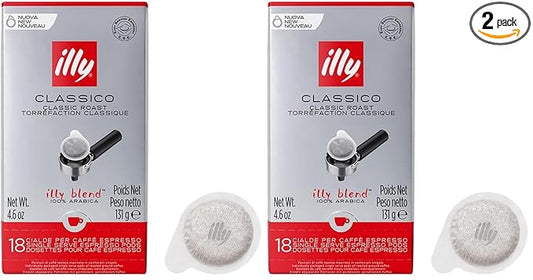 illy E.S.E. Coffee - Single-Serve Pods – Classico Medium Roast - Notes Of Chocolate & Caramel - For E.S.E Machines - Extraordinary Aroma & Body – 18 Count (Pack of 2)