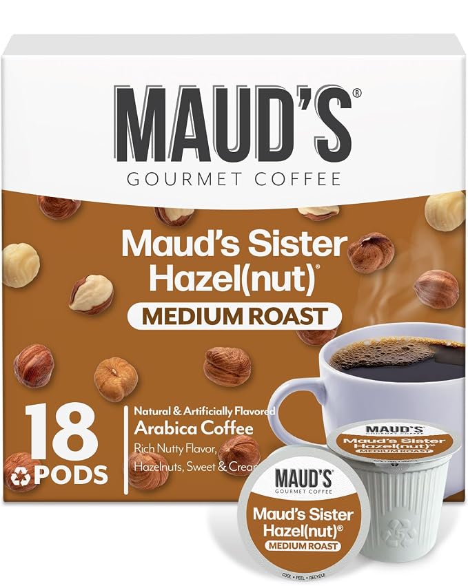 Maud's Sweet Hazelnut Flavored Coffee Pods, 18 ct, Medium Roast Flavored Coffee in Single Serve Pods – 100% Arabica Beans, Compatible with Keurig K Cups Maker by MAUDSCOFFEETEA