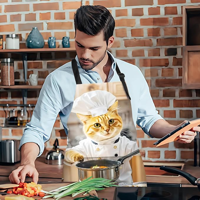 Funny Cat Apron with 2 Pockets Waterproof for Men Women Kitchen Garden Decor - Image 6