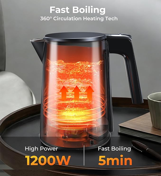 Smart Temperature Control Electric Kettle | 304 Stainless Steel Double-Wall Cool-Touch | 7 Preset Temperatures | 4-Hour Keep Warm | Auto Shut-Off & Boil-Dry Protection - Black