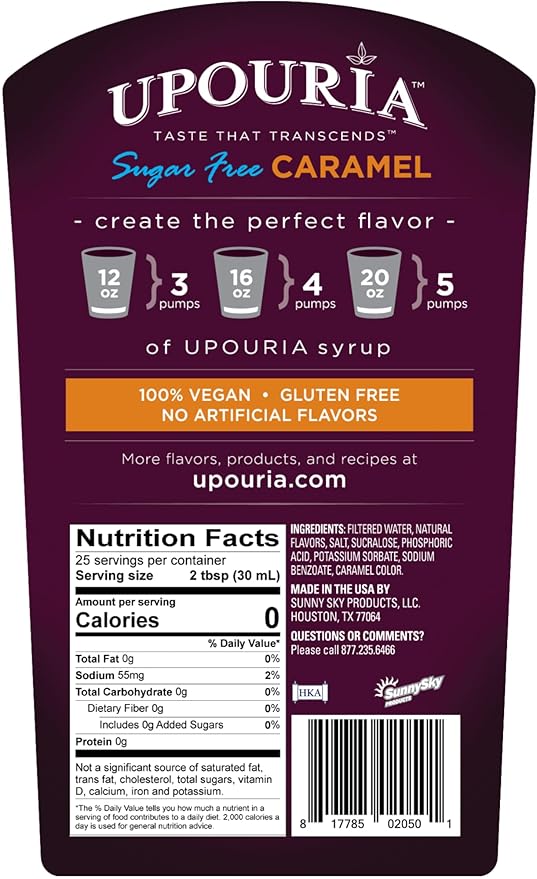 Upouria Coffee Syrup Sugar Free Variety Pack: French Vanilla, Caramel and Hazelnut, 100% Vegan, Gluten Free, Kosher, Keto, 750 mL Bottle (Pack of 3) - Pump Sold Separately