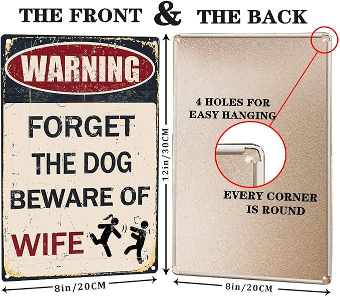 Funny Metal Garage Signs For Men Room Decor Little Man Cave Sign Vintage Bar Home Pub Office Wall Decorations, Forget The Dog Beware Of Wife Tin Signs 8x12Inch - Image 3