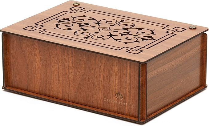 RoyalHouse Premium Wood (Hard MDF) Tea Storage Box Organizer (Brown), Eco-Friendly Multi-Functional Decorative Box, 9 Compartments For Assorted Variety Of Tea Bags and Small Items
