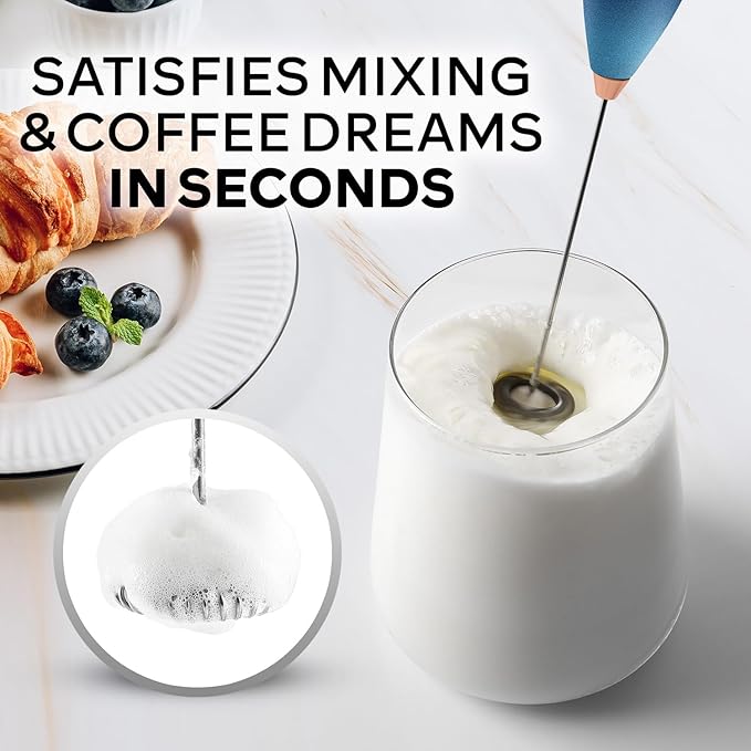 Zulay Kitchen Powerful Milk Frother Wand With 4 AA Duracell Batteries - Ultra Fast Handheld Drink Mixer - Electric Whisk Foam Maker for Coffee, Lattes, Cappuccino, Matcha & Creamer