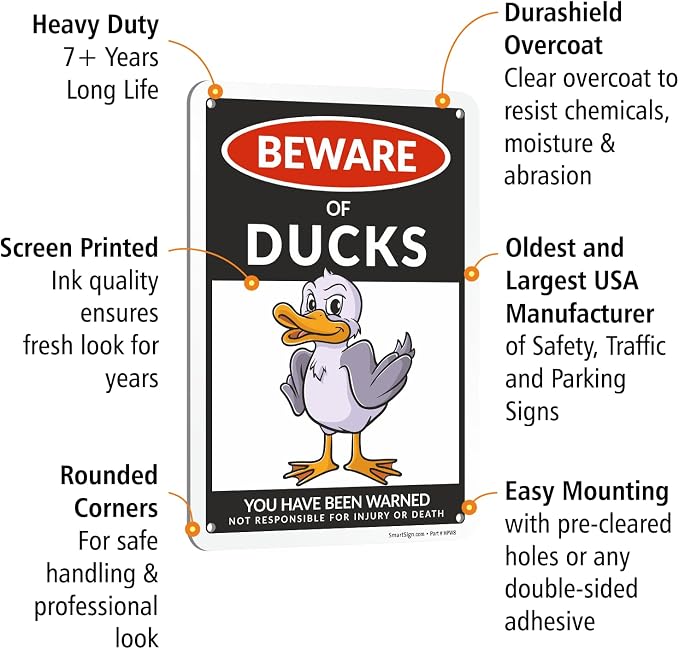 SmartSign Funny Beware Of Ducks Warning Sign - 10"x7", 40 mil Laminated Rust-free Aluminum - Metal Signs for Wall Decor, Outdoors, Patio, Gifts, Cafe - Ducks Theme, Made in USA - Image 4