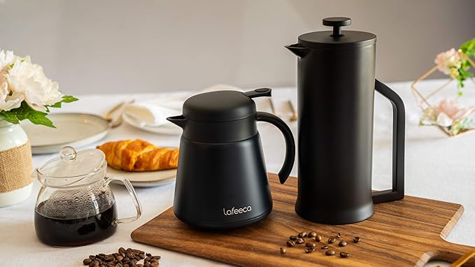 LAFEECA Modern Stainless Steel French Press Coffee Maker - Matt Black, 34oz Double Wall Vacuum Insulated, Unbreakable Design for Home & Office, Perfect for Coffee & Tea Lovers
