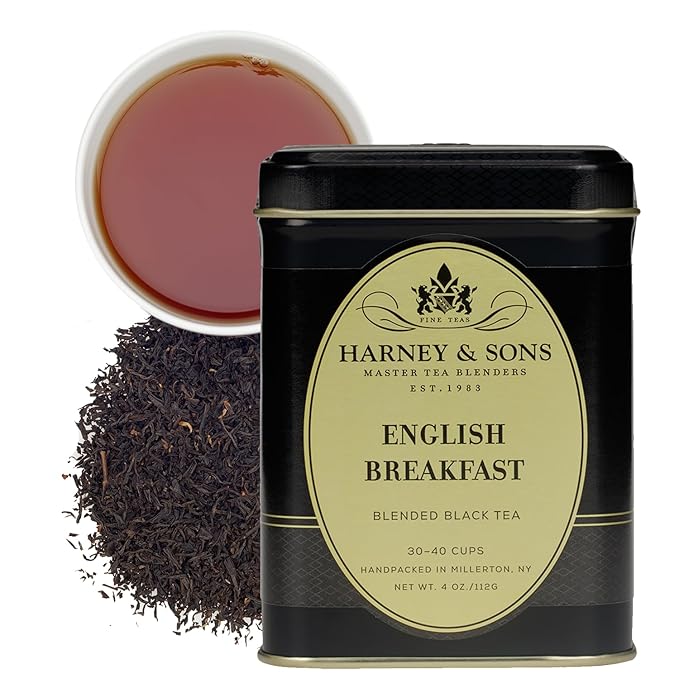 Harney and Sons English Breakfast Loose Black Tea – 4oz Loose Leaf Tin, Pure China Keemun, Bold, Full-Bodied Flavor, Great for Hot, Iced, or Teapot Brewing, Caffeinated
