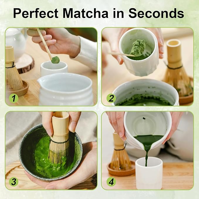 Matcha Whisk Set - With Bamboo Whisk and Tea Spoon (Chasen) & Traditional Scoop – Traditional Japanese Matcha Making Kit for Green Tea Ceremony, Handcrafted 100% Natural Bamboo Tools