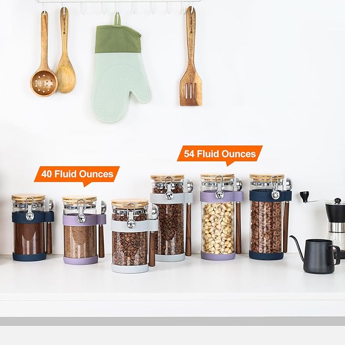 Airtight Glass Protein Powder Container with Scoop, 40oz (1200ml) Glass Supplement Storage Jar, Large Food Canister with Bamboo Lid for Kitchen & Pantry Organization - Ideal for Creatine,BCAA,Collagen