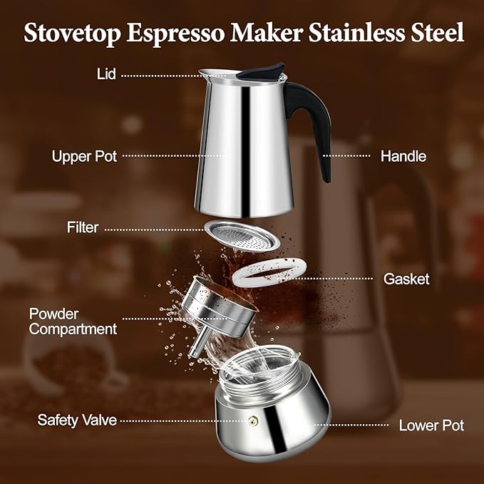 12 Cup Stainless Steel Moka Pot Stovetop Espresso Maker Italian Coffee Machine 600ml 20oz Suitable for Gas Induction Stovetop Mocha Greca Coffee Maker Percolator Tummy