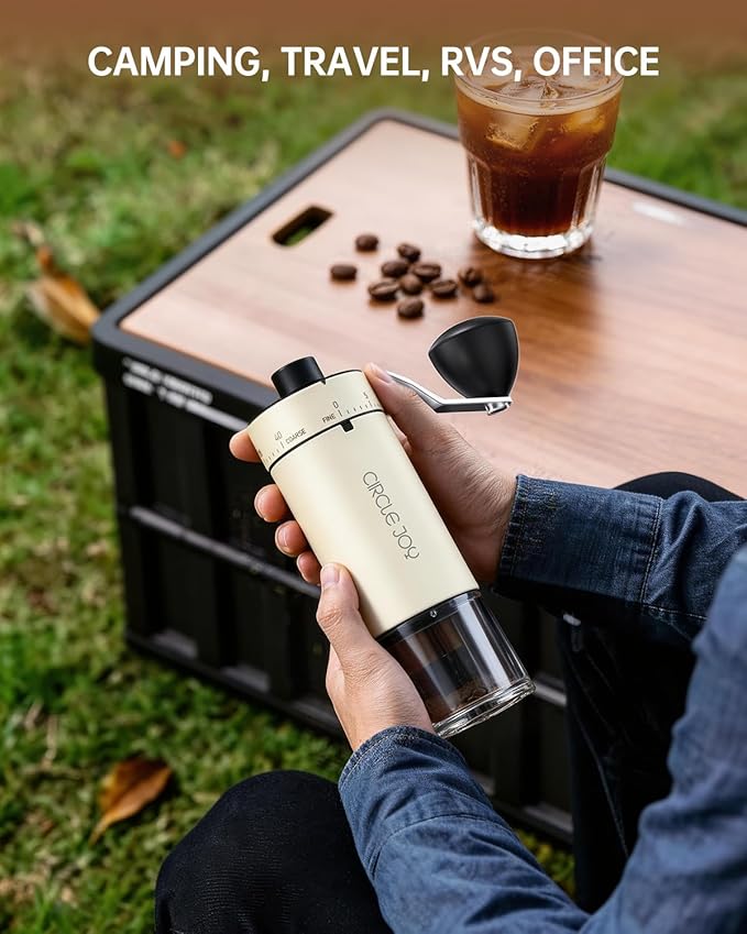 CIRCLE JOY Manual Coffee Grinder with 40 External Adjustable Settings and Ceramic Conical Burr, Portable Stainless Steel Hand Coffee Grinder for Home, Camping, Travel