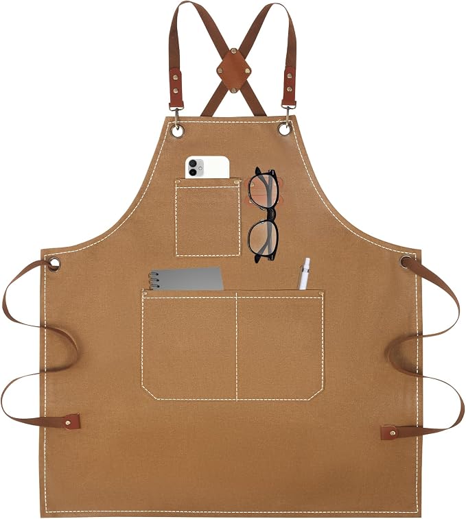 Aprons For Women Men With Large Pockets, Waterproof Cotton Chef Aprons For Cooking Server Grilling Bbq Kitchen by YELEGAI