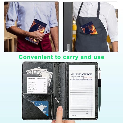 Server Books for Waitress, with 7 Large Pockets, Waiter Serving Book, Waitstaff Server Order Pads, Cute PU Leather Server Book with Pen Holder Fit Server Apron,Wolf at Moonlit Night - Image 4