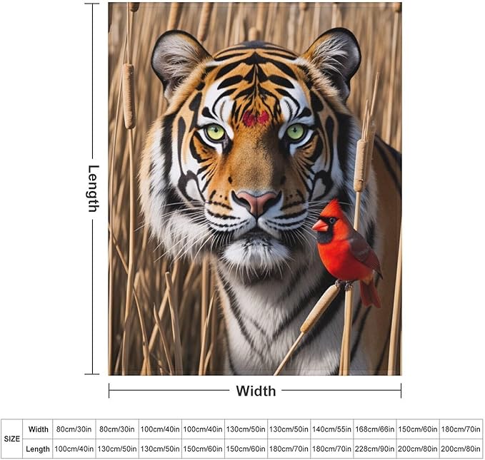 Beautiful Tiger Redbird Feather Fur Super Soft Throw Blanket, Red Cardinal Flannel Fleece Decorative Throw for Sofa Couch Bedroom Decor Outdoor Use 50"x60"
