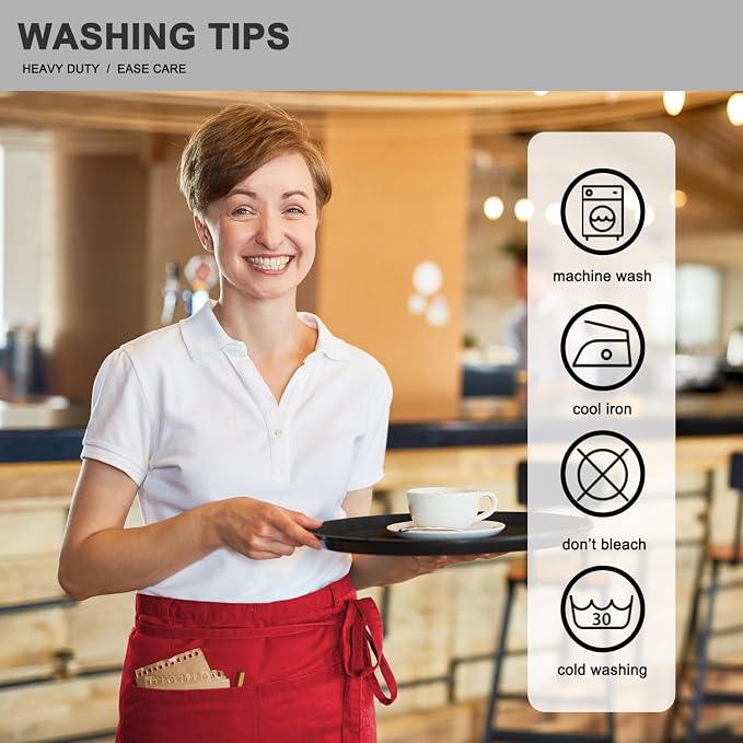 PLOYMONO 10P Red Server Apron with 3 Pockets, Short Waist Waitress Apron | Polyester Short Waiter Apron with 3 Deep Pockets, Great for Restaurant Servers, Bartenders, Hosts, Baristas - Image 7