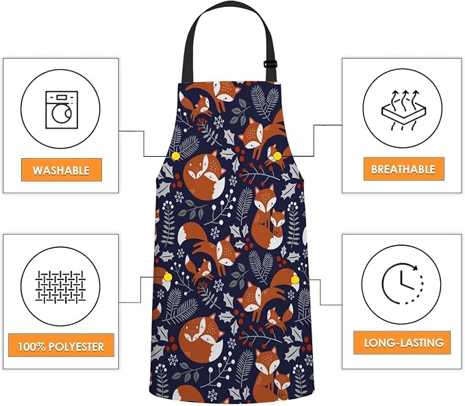 Cute Fox Family Waterproof Apron Kitchen Chef Aprons Bibs for Grooming Cooking Baking Painting Gardening - Image 4