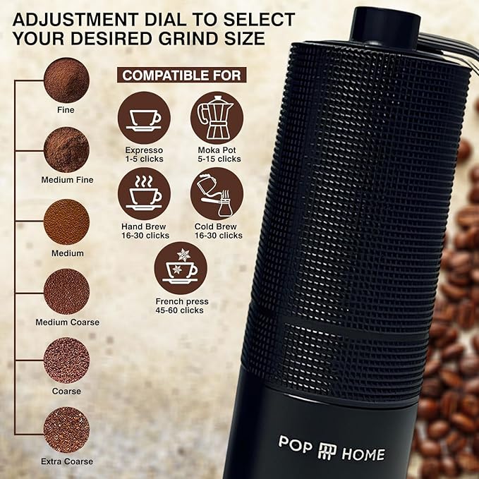 Manual Coffee Grinder - Stainless Steel Conical Burr Hand Mill for Espresso & French Press - Adjustable & Portable