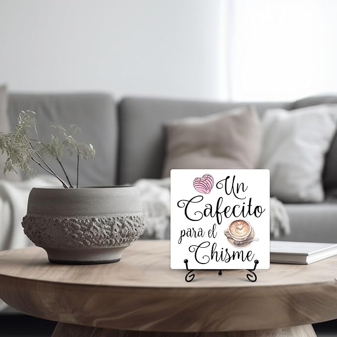 Stylish Cafe Station Decor, Coffee Bar Sign, Pink Signs for Station, Gifts for Coffee Lovers, Rustic Farmhouse Home Office Kitchen Decoration Bar Favor and Accessories 5 x 5 Inches-107