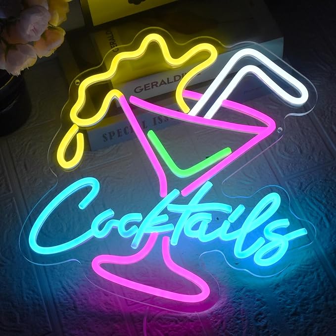 Cocktail Neon Sign for Wall Decor Bar LED Light up Signs Dimmable Cocktails Neon Lights for Bar Hotel Party Club Office Kitchen Restaurant Decoration