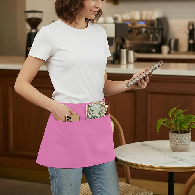 BOHARERS 3 Pack Pink Waitress Aprons - Women Server Apron Waiter Server Short Aprons 24x12 Inches - Image 3