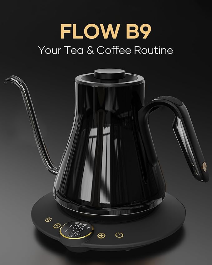Cocinare Barista Collection Gooseneck Electric Kettle, ±1℉ Precise Temperature Control for Pour-Over Coffee & Tea, Quick Heating 1500W, Stainless Steel Interior, 0.9L (Gustav Gold)