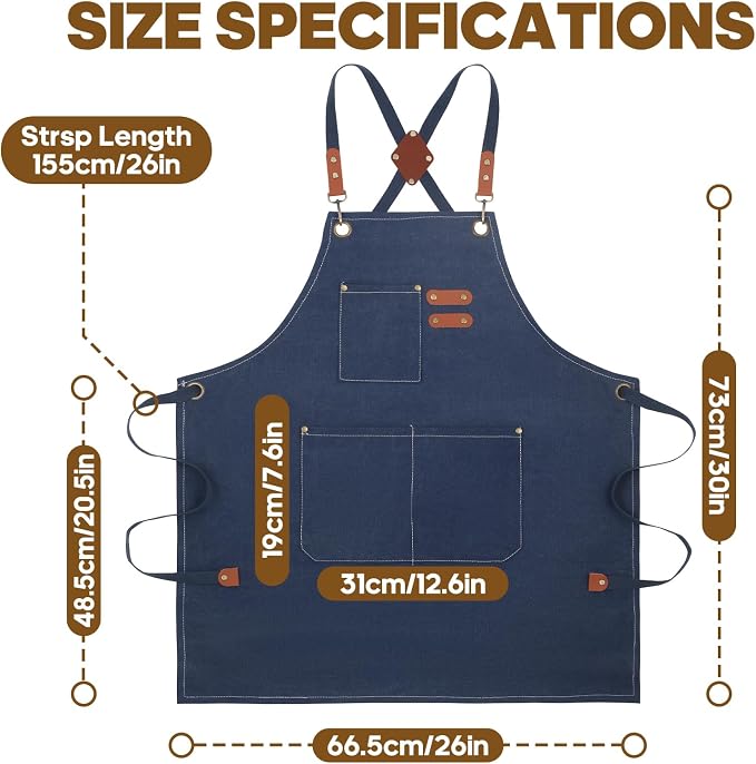 Aprons For Women Men With Large Pockets, Waterproof Cotton Chef Aprons For Cooking Server Grilling Bbq Kitchen - Image 2
