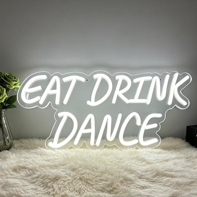 Eat Drink Dance Neon Sign, USB Powered Decorative Neon Light for Party Bar Restaurant Home Living Room Wall Table Celebration Lifestyle Theme Decor 16.1 x 7.5 In by Brighten%E2%80%98Neonawall%E2%80%99NeonSign