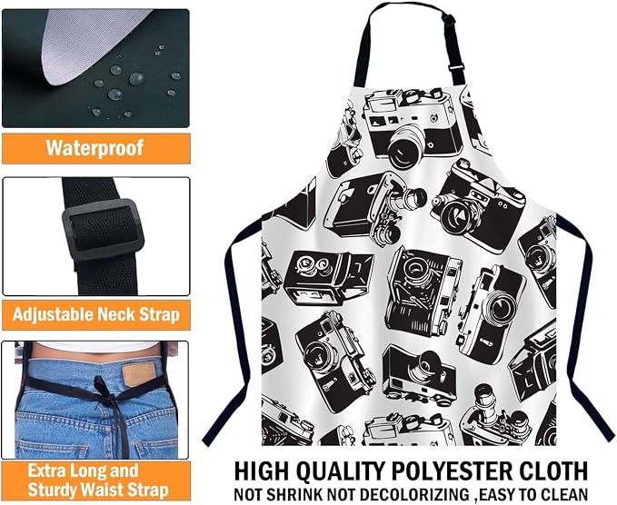 Old Camera Apron Adjustable Neck Bib Apron for Men Women,Suitable for Kitchen Cooking Waitress Chef Apron - Image 3