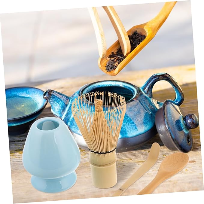 4-Piece Matcha Tea Tools Set Bamboo Whisk Traditional Tea Scoop Whisk Stand and Spoon for Authentic Japanese Matcha Ceremony
