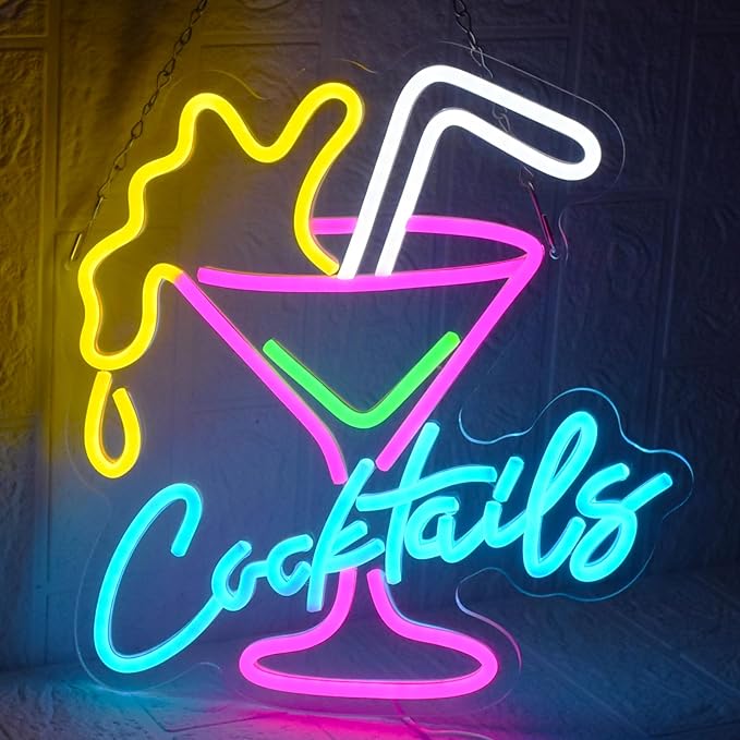 Cocktail Neon Sign for Wall Decor Bar LED Light up Signs Dimmable Cocktails Neon Lights for Bar Hotel Party Club Office Kitchen Restaurant Decoration