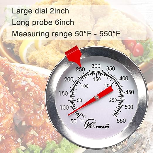 KT THERMO Deep Fry Thermometer with Instant Read,Dial Thermometer,6" Stainless Steel Stem Meat Cooking Thermometer,Best for Turkey,BBQ,Grill