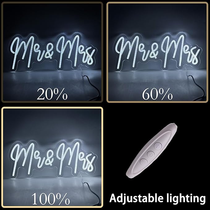 Mr. and Mrs. Neon Signs for Wedding Party Decorations - LED Wedding Neon Signs for Receptions, Bridal Showers, Engagements, Anniversaries, Decorative Wall Art