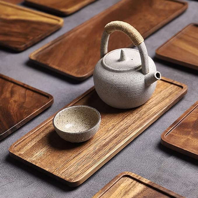Mini Wooden Serving Platter, Small Wood Serving Tray for Tea/Coffee (Set of 2, M)