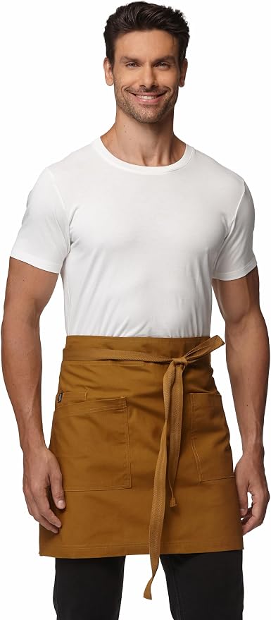 Waist Apron for Men Server Bistro Half 4251BY | Adjustable Half Bistro Apron for Waiters Bartenders, Polyester Cotton Canvas, Durable & Comfortable by Guolamy
