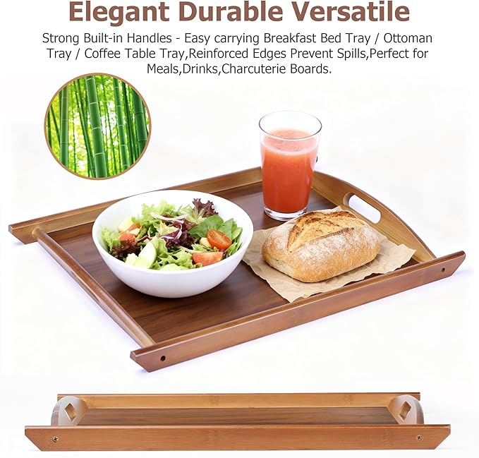 Wood Serving Tray, Wooden Tray with Handles, 20.47 inch Square Decorative Serving Trays Platters for Home, Party, Coffee Table,Dining Table & Countertop