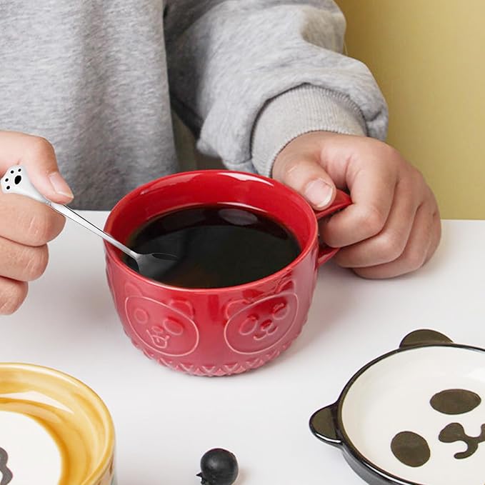 Cute Kawaii Panda Coffee Mugs with Lids,Christmas Birthday Presents for Girls Friend Kids Men Wife Mom Grandma Teacher,Novelty Animal Coffee Ceramic Tea Cup Dessert Saucer Set Gifts for Women Her