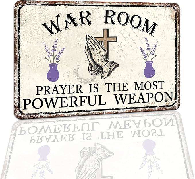 Vintage "Prayer is The Most Powerful Weapon" Tin Sign - Christian Gifts, Religious Wall Art for War Room, Home Church, Prayer Room & Office Decor, Inspirational Metal Sign 8x12 Inch by VOTHI