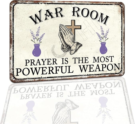 Vintage "Prayer is The Most Powerful Weapon" Tin Sign - Christian Gifts, Religious Wall Art for War Room, Home Church, Prayer Room & Office Decor, Inspirational Metal Sign 8x12 Inch by VOTHI