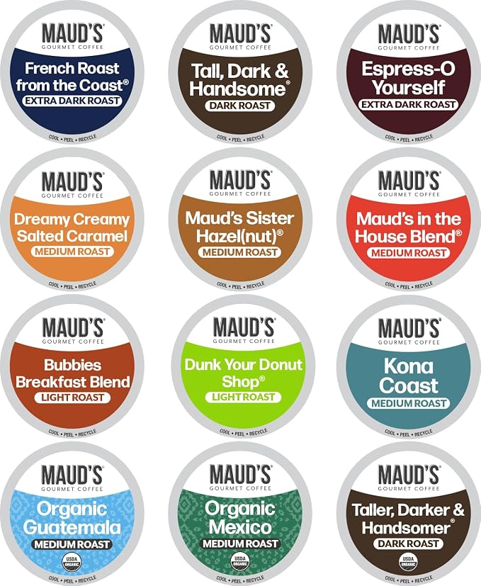 Maud's Family Pack Coffee Pods Variety Pack, 136 ct, 12 Assorted Flavors, Medium Roast Single Serve Pods – 100% Arabica Coffee, Compatible with Keurig K Cups Maker by MAUDSCOFFEETEA