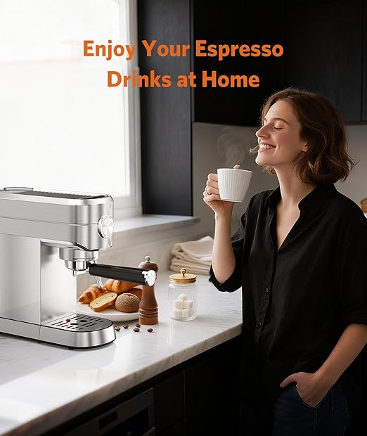 COWSAR Espresso Machine,Expresso Coffee Machines,Espresso Maker with Milk Frother Steam Wand & 40oz Removable Water Tank，Stainless Steel Compact Cappuccino & Latte Machine