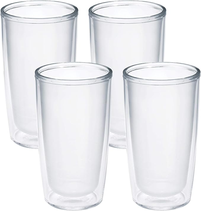 Tervis Crystal Clear Tabletop Made in USA Double Walled Insulated Tumbler Travel Cup Keeps Drinks Cold & Hot, 16oz - 4pk, Classic