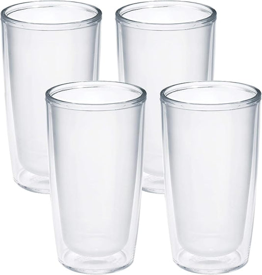 Tervis Crystal Clear Tabletop Made in USA Double Walled Insulated Tumbler Travel Cup Keeps Drinks Cold & Hot, 16oz - 4pk, Classic