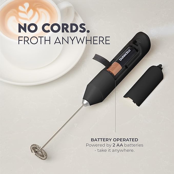 Zulay Kitchen Milk Frother Handheld Battery Operated – Electric Drink Mixer for Coffee, Lattes, Cappuccinos, Matcha & Hot Chocolate – Portable Foam Maker & Coffee Bar Accessory
