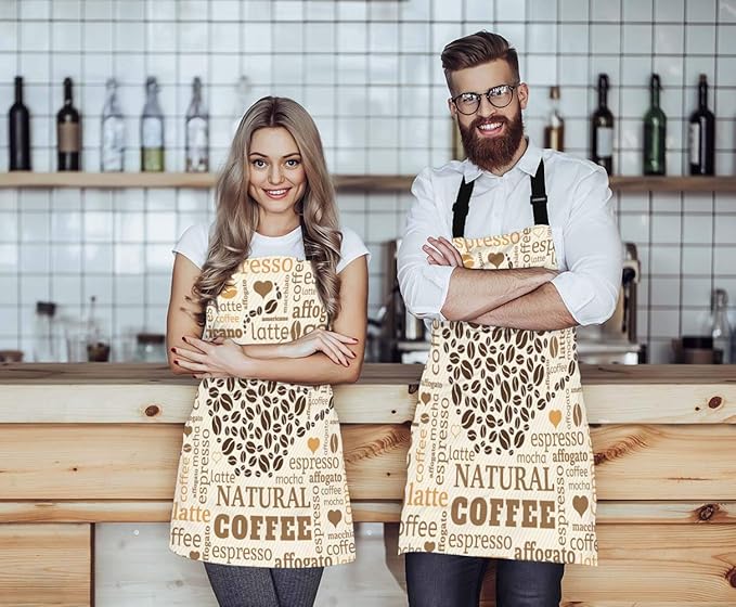 WONDERTIFY Coffee Cup Apron, Cups Made of Beans Bib Apron With Adjustable Neck for Men Women, Suitable for Home Kitchen Cooking Waitress Chef Grill Bistro Baking BBQ Cobbler Stylist
